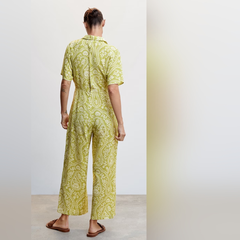 Mango Green Paisley Print Short Sleeve Jumpsuit - Picture 4 of 5